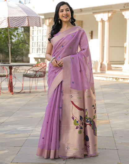 Light Lavender Cotton Woven Paithani Saree