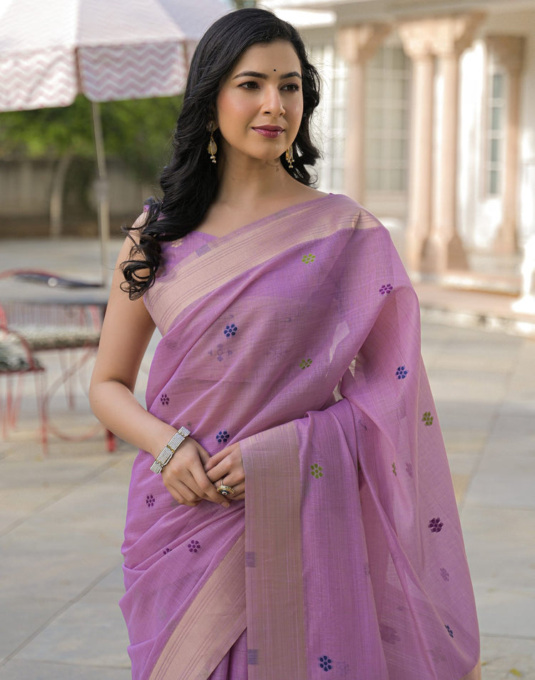 Light Lavender Cotton Woven Paithani Saree