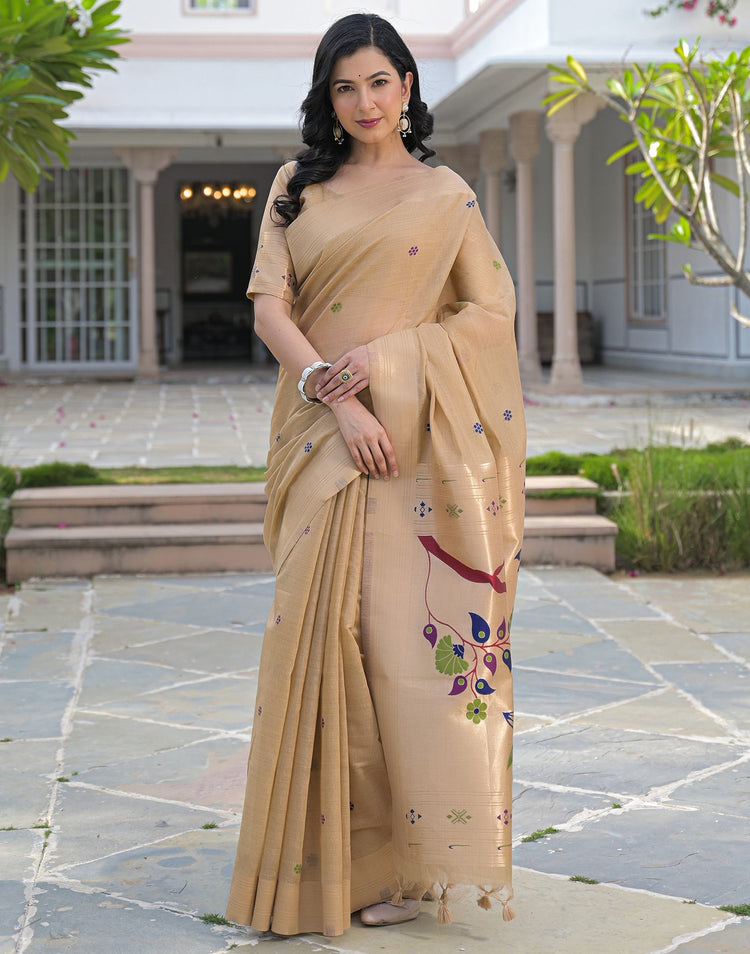 Beige Cotton Woven Paithani Saree