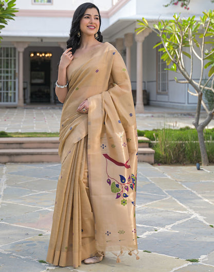 Beige Cotton Woven Paithani Saree
