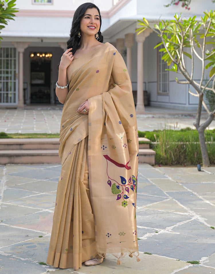 Beige Cotton Woven Paithani Saree