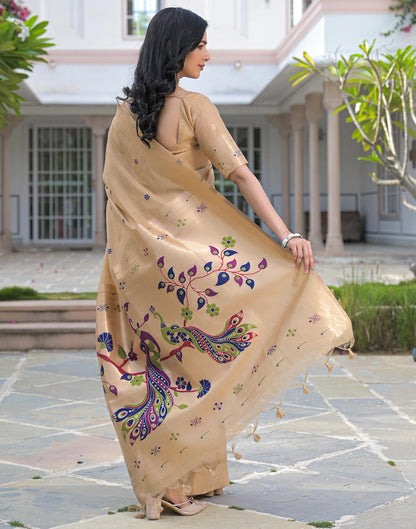 Beige Cotton Woven Paithani Saree