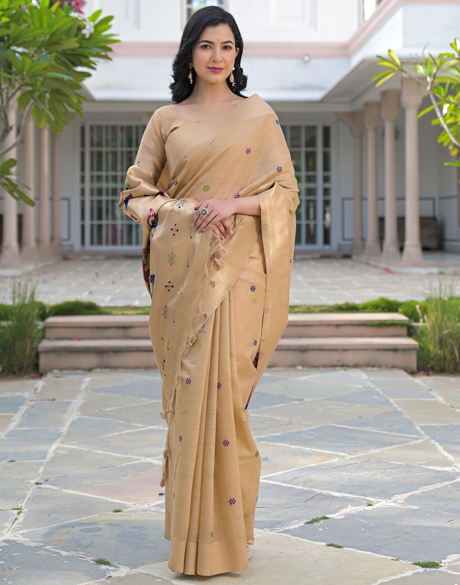 Beige Cotton Woven Paithani Saree