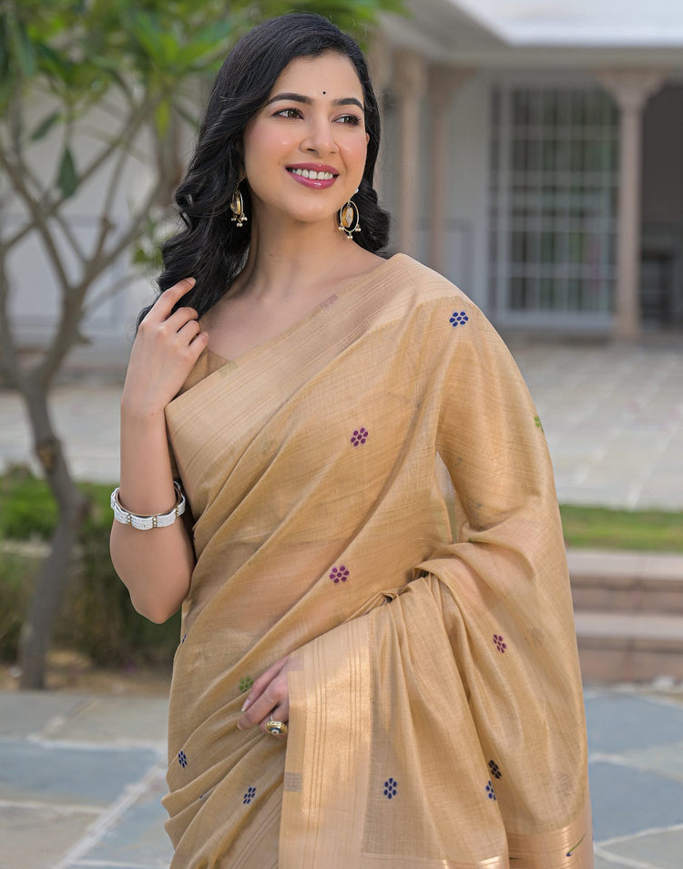 Beige Cotton Woven Paithani Saree