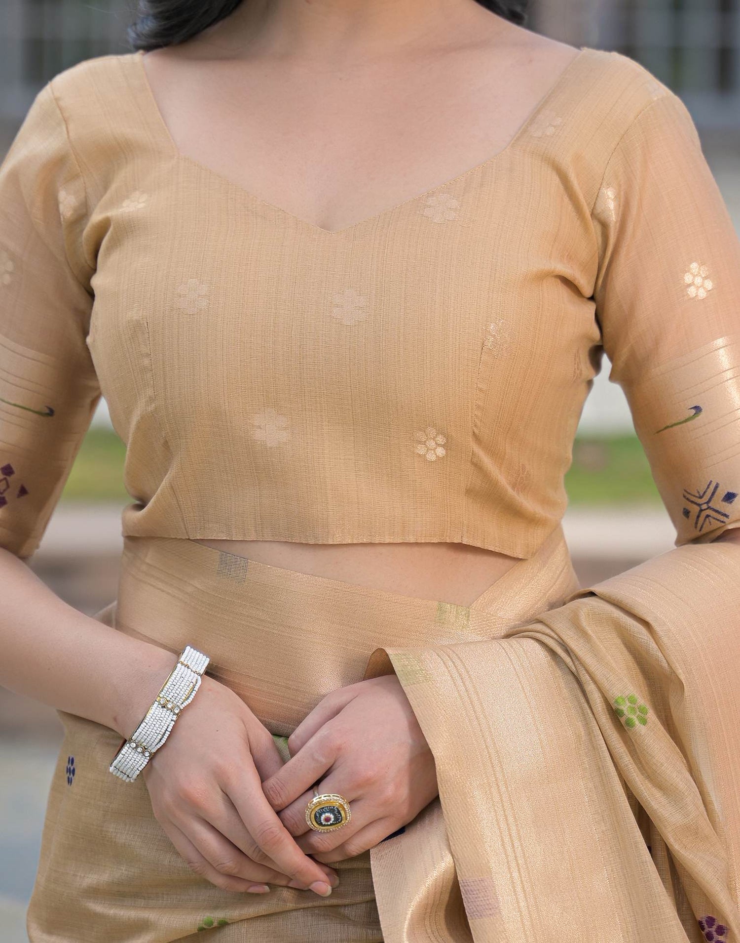 Beige Cotton Woven Paithani Saree