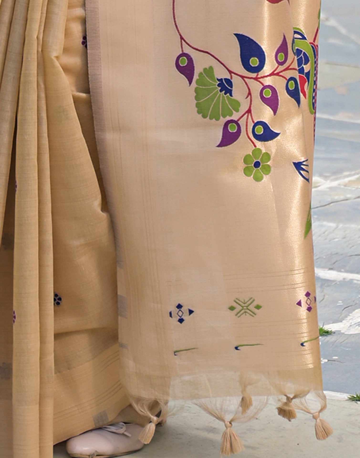 Beige Cotton Woven Paithani Saree