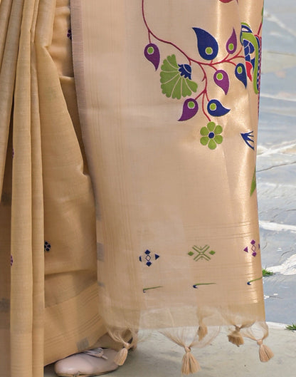 Beige Cotton Woven Paithani Saree