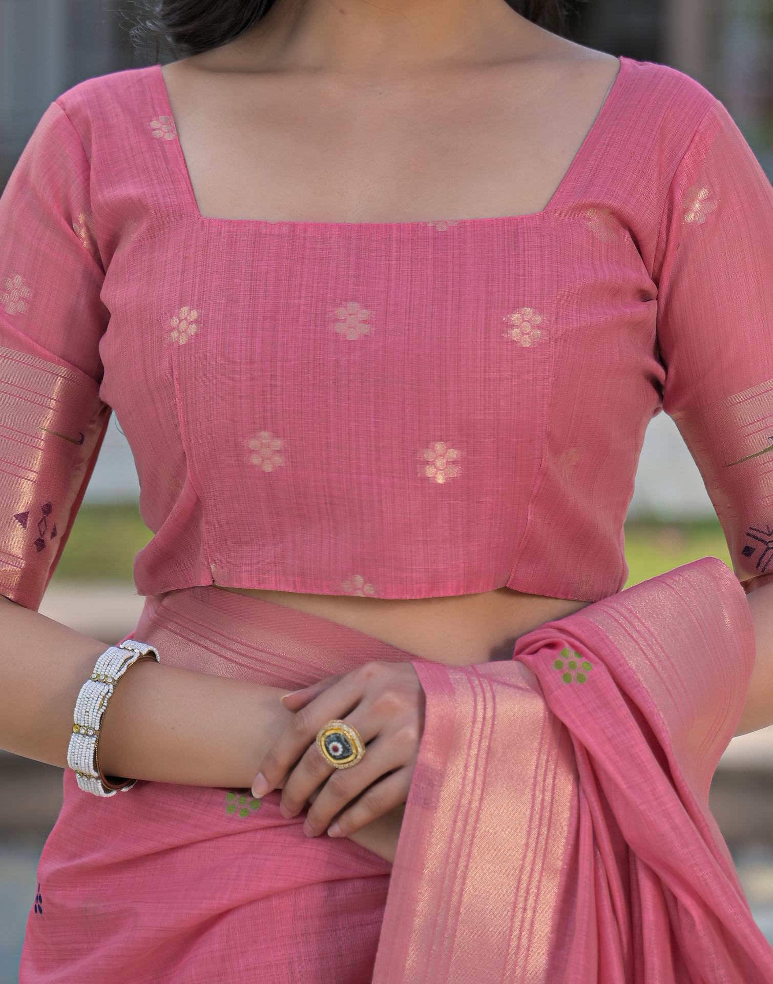 Rose Pink Cotton Woven Paithani Saree