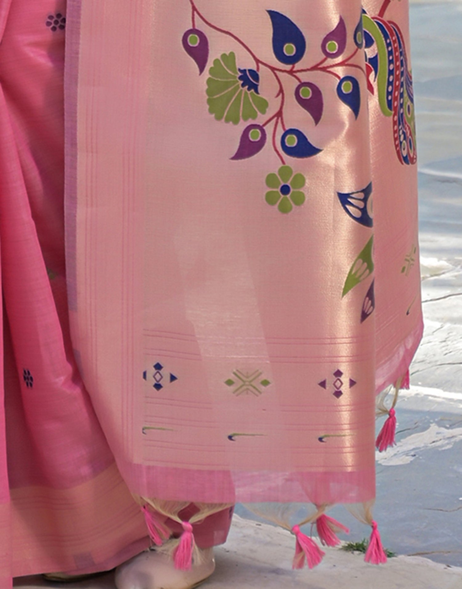 Rose Pink Cotton Woven Paithani Saree