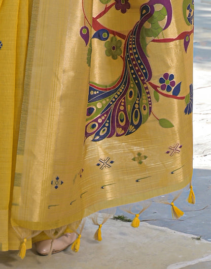 Yellow Cotton Woven Paithani Saree