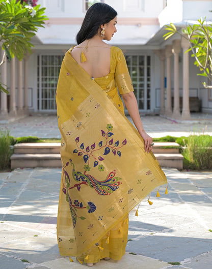 Yellow Cotton Woven Paithani Saree