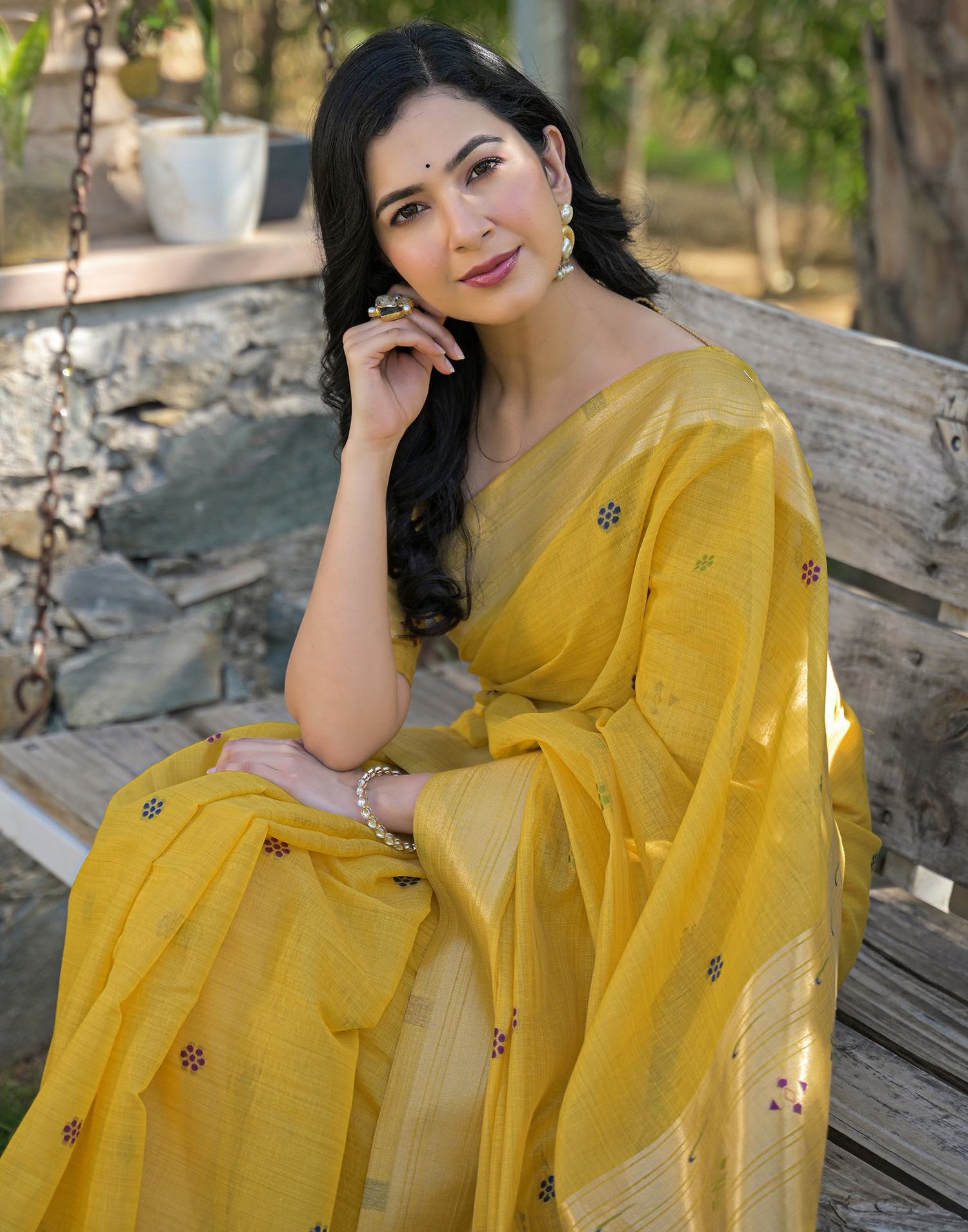 Yellow Cotton Woven Paithani Saree
