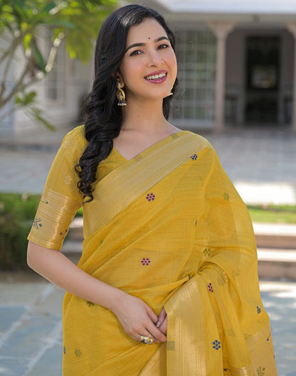 Yellow Cotton Woven Paithani Saree