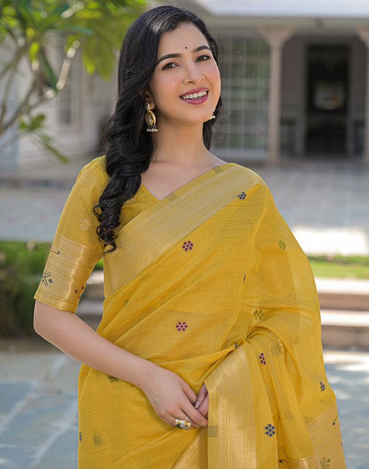Yellow Cotton Woven Paithani Saree