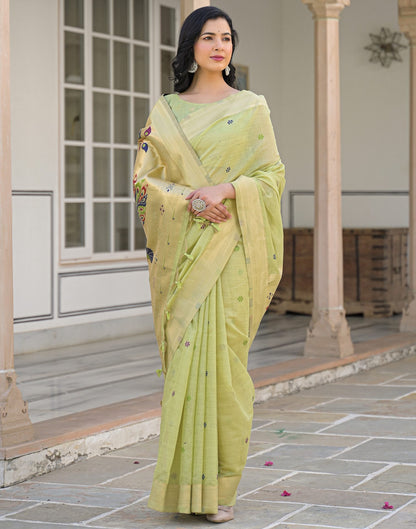 Pista Green Cotton Woven Paithani Saree