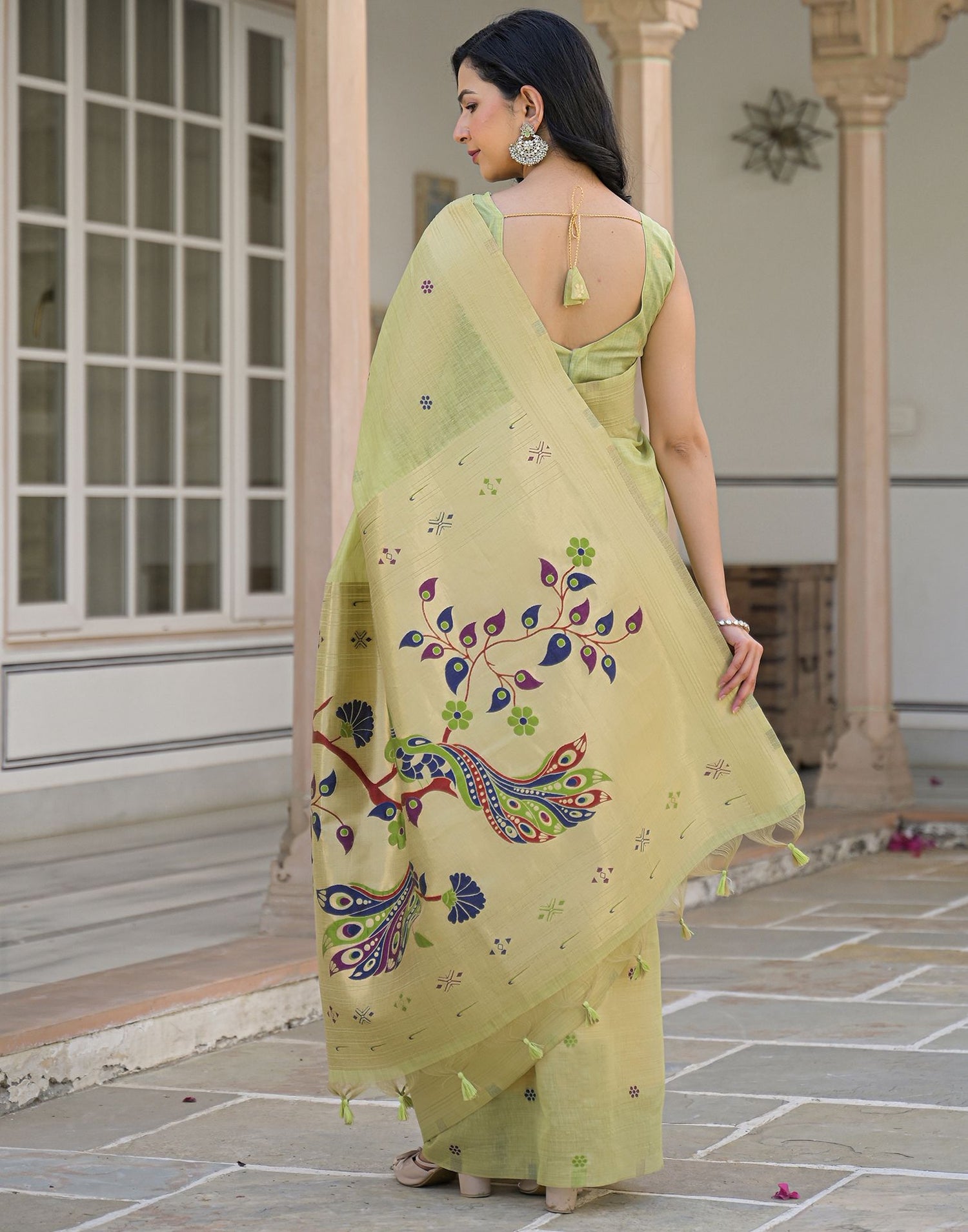 Pista Green Cotton Woven Paithani Saree