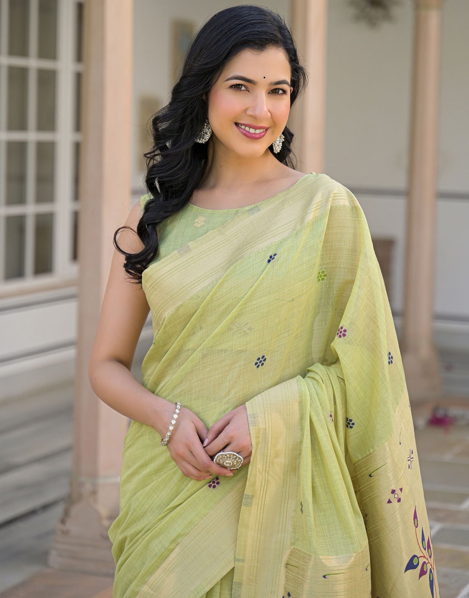 Pista Green Cotton Woven Paithani Saree