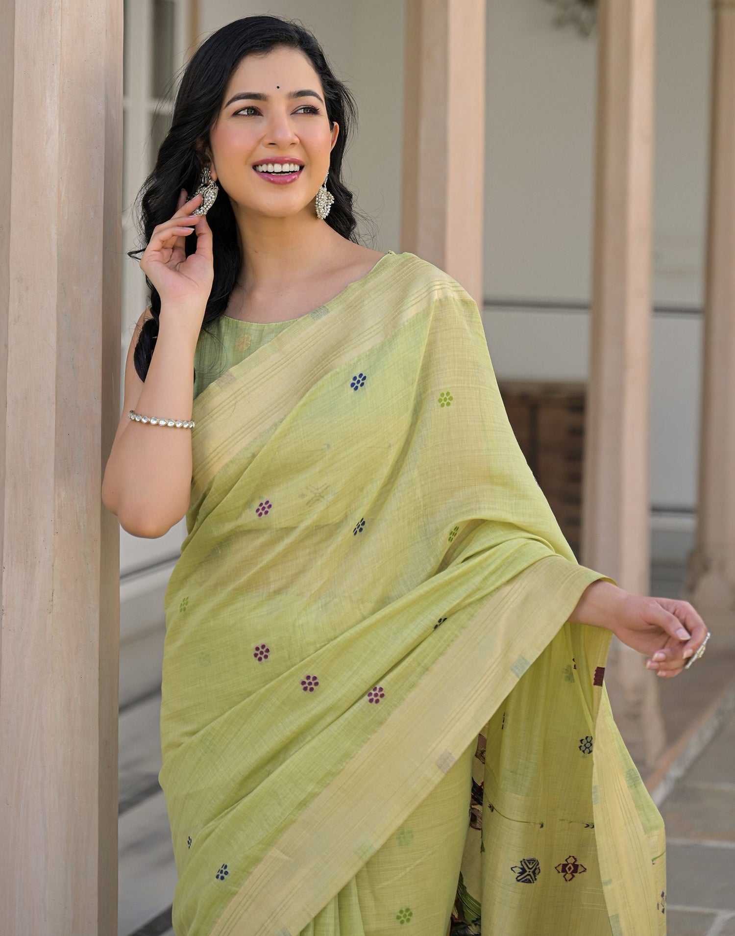 Pista Green Cotton Woven Paithani Saree