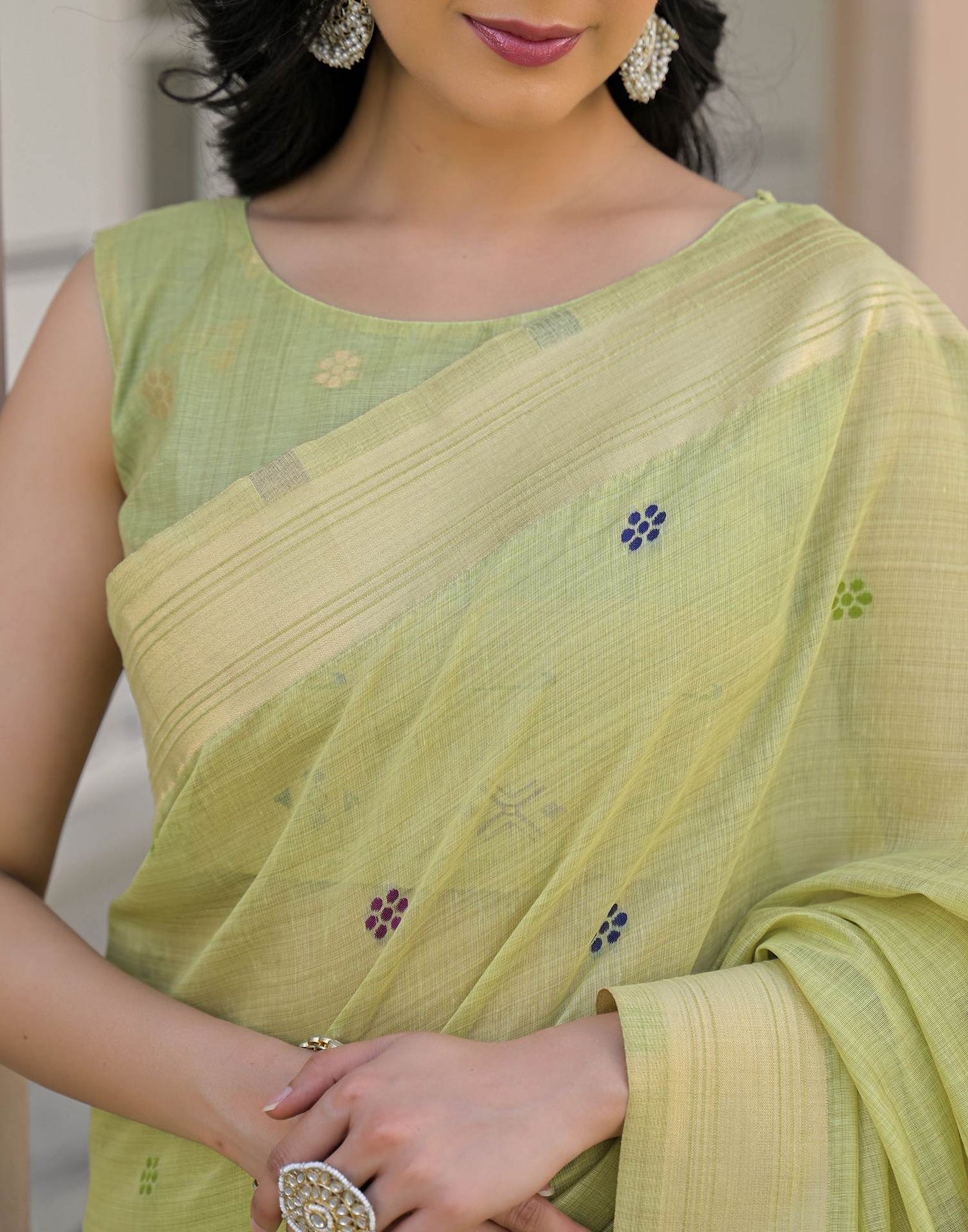 Pista Green Cotton Woven Paithani Saree