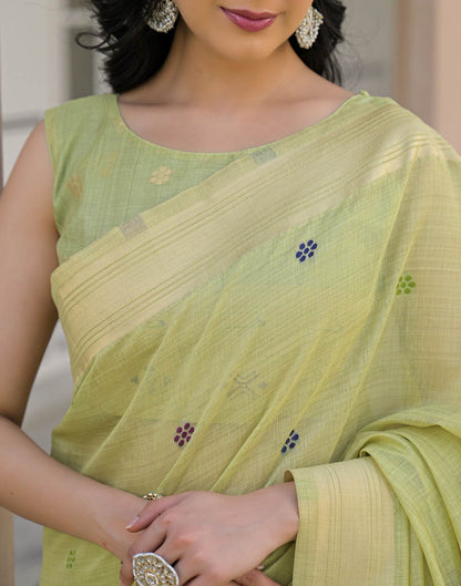 Pista Green Cotton Woven Paithani Saree