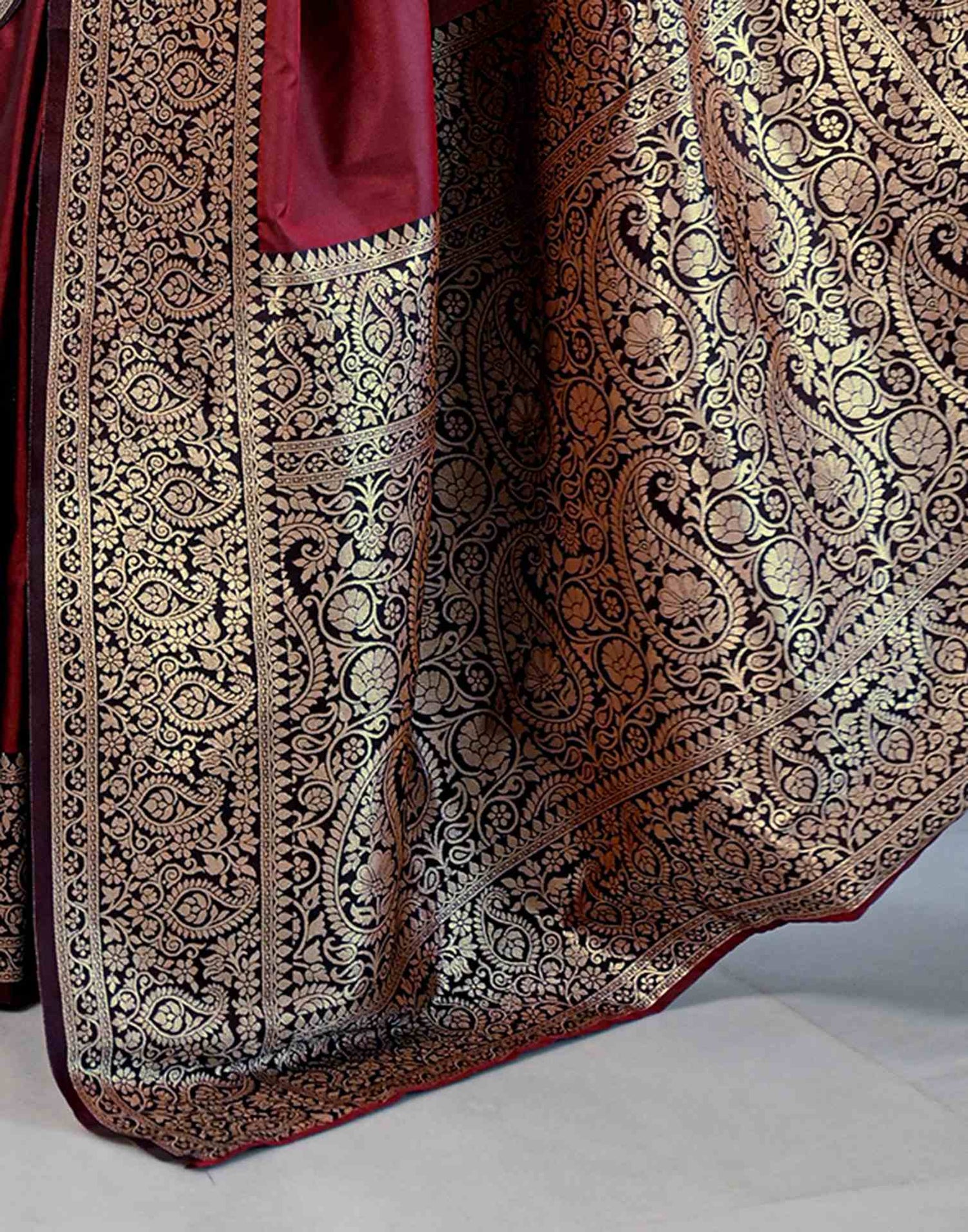Maroon Silk Woven Banarasi Saree