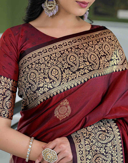 Maroon Silk Woven Banarasi Saree