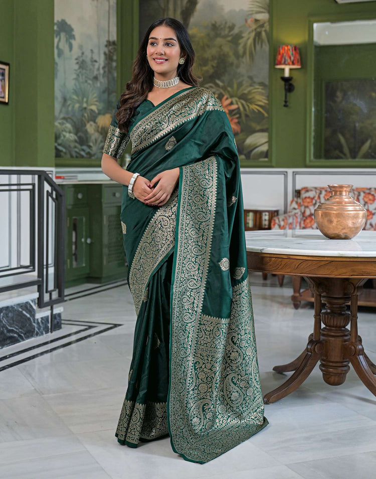 Dark Green Silk Woven Banarasi Saree