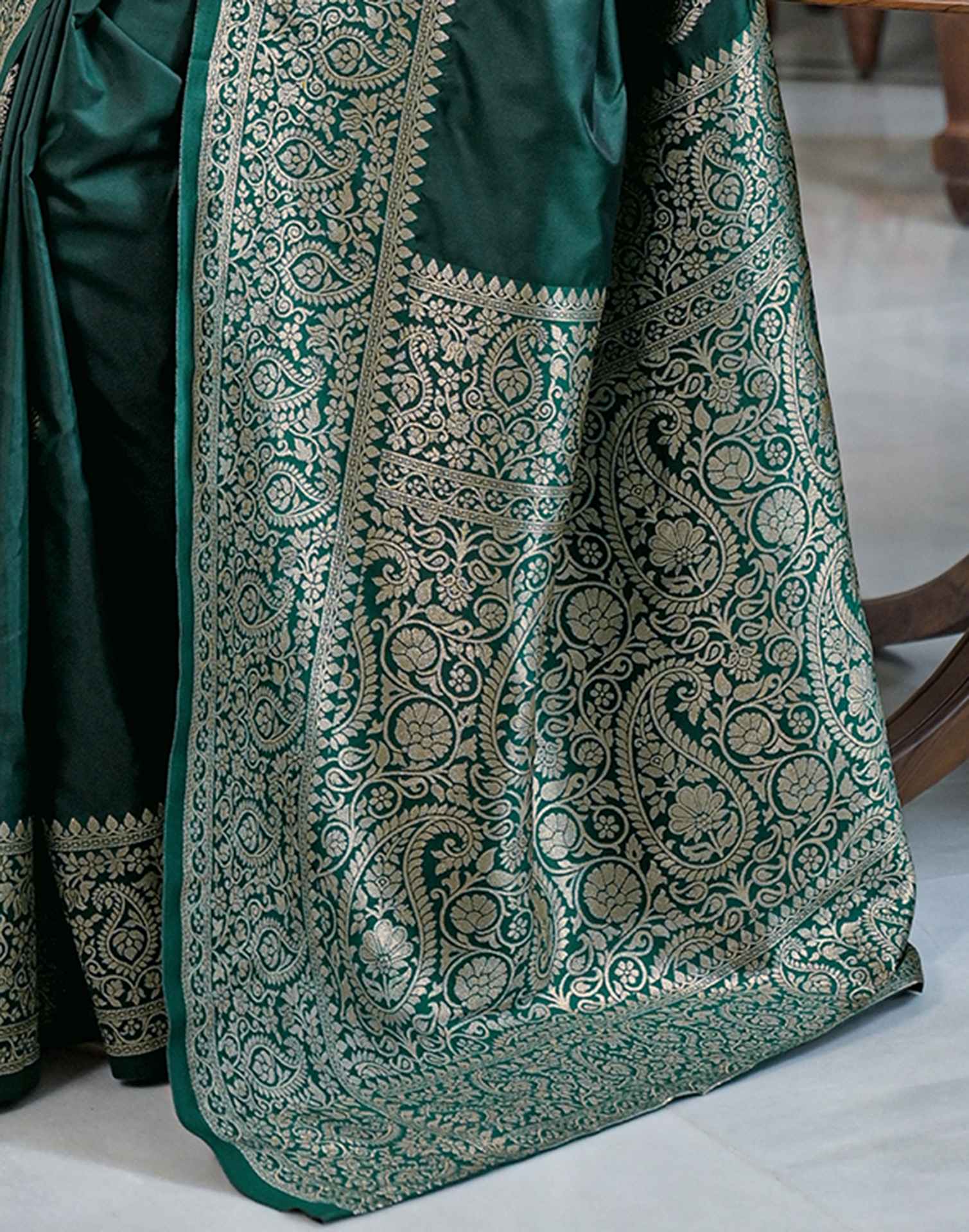 Dark Green Silk Woven Banarasi Saree