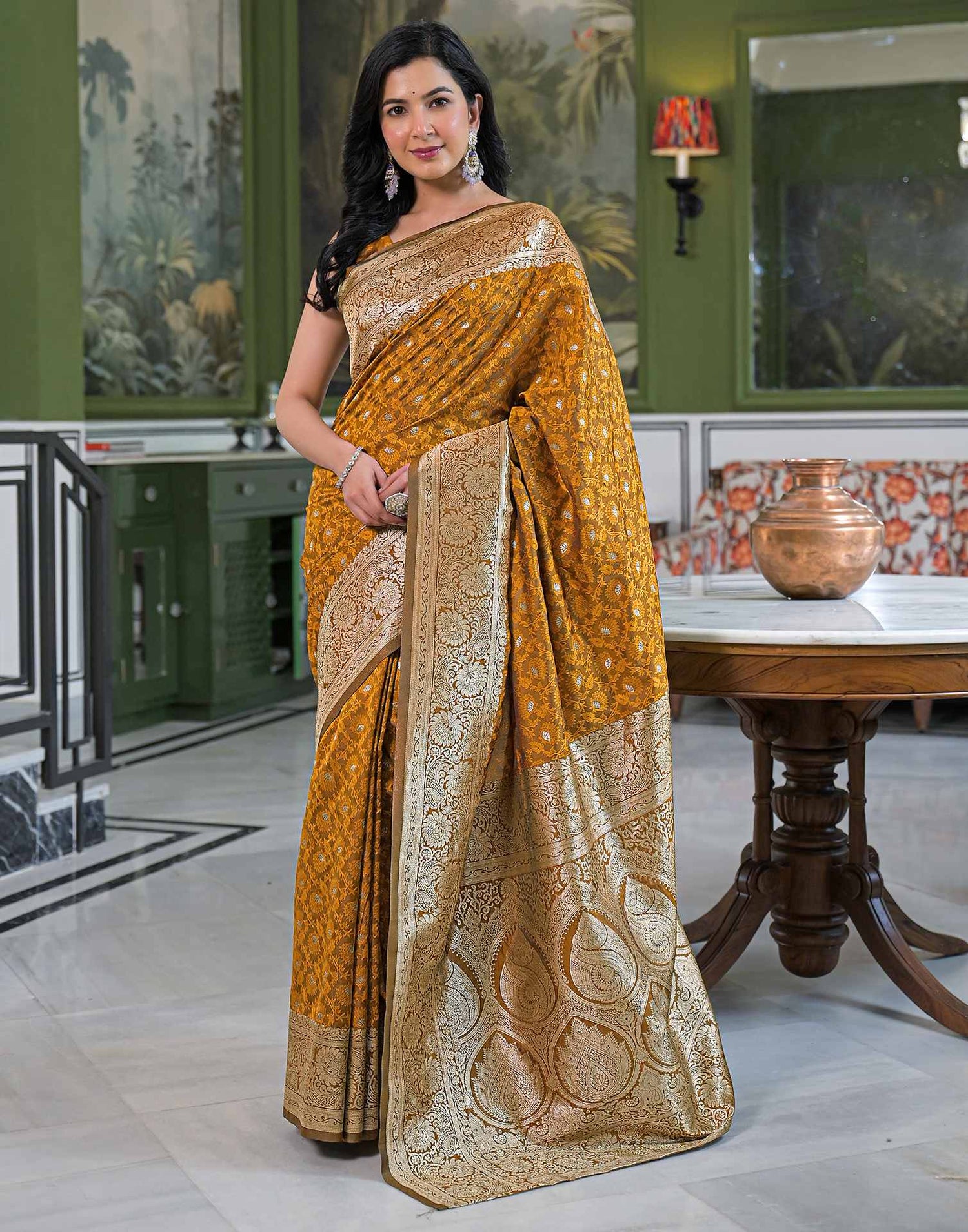 Dusty Mustard Silk Woven Banarasi Saree
