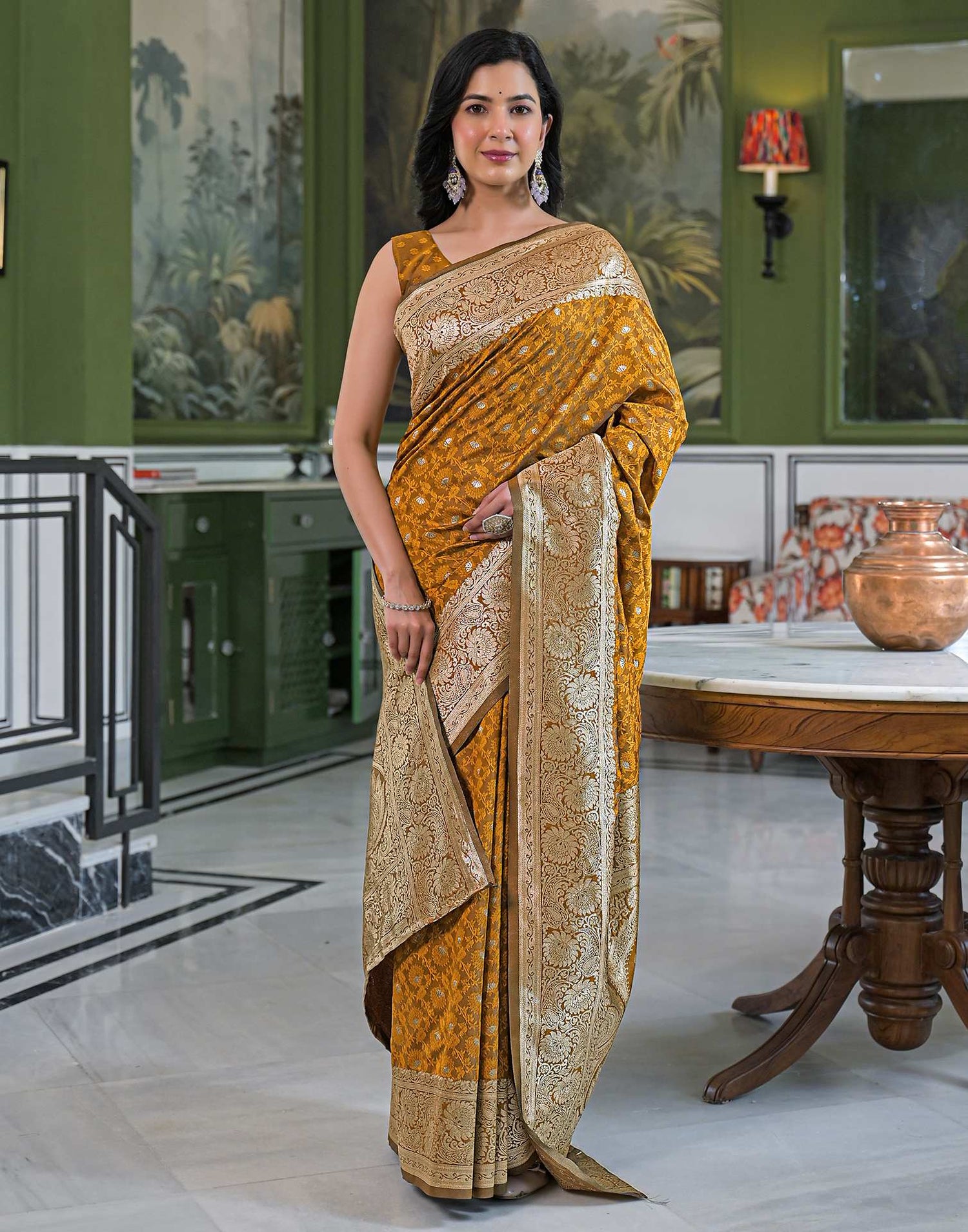 Dusty Mustard Silk Woven Banarasi Saree