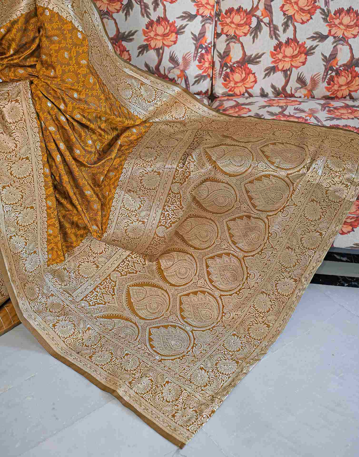 Dusty Mustard Silk Woven Banarasi Saree