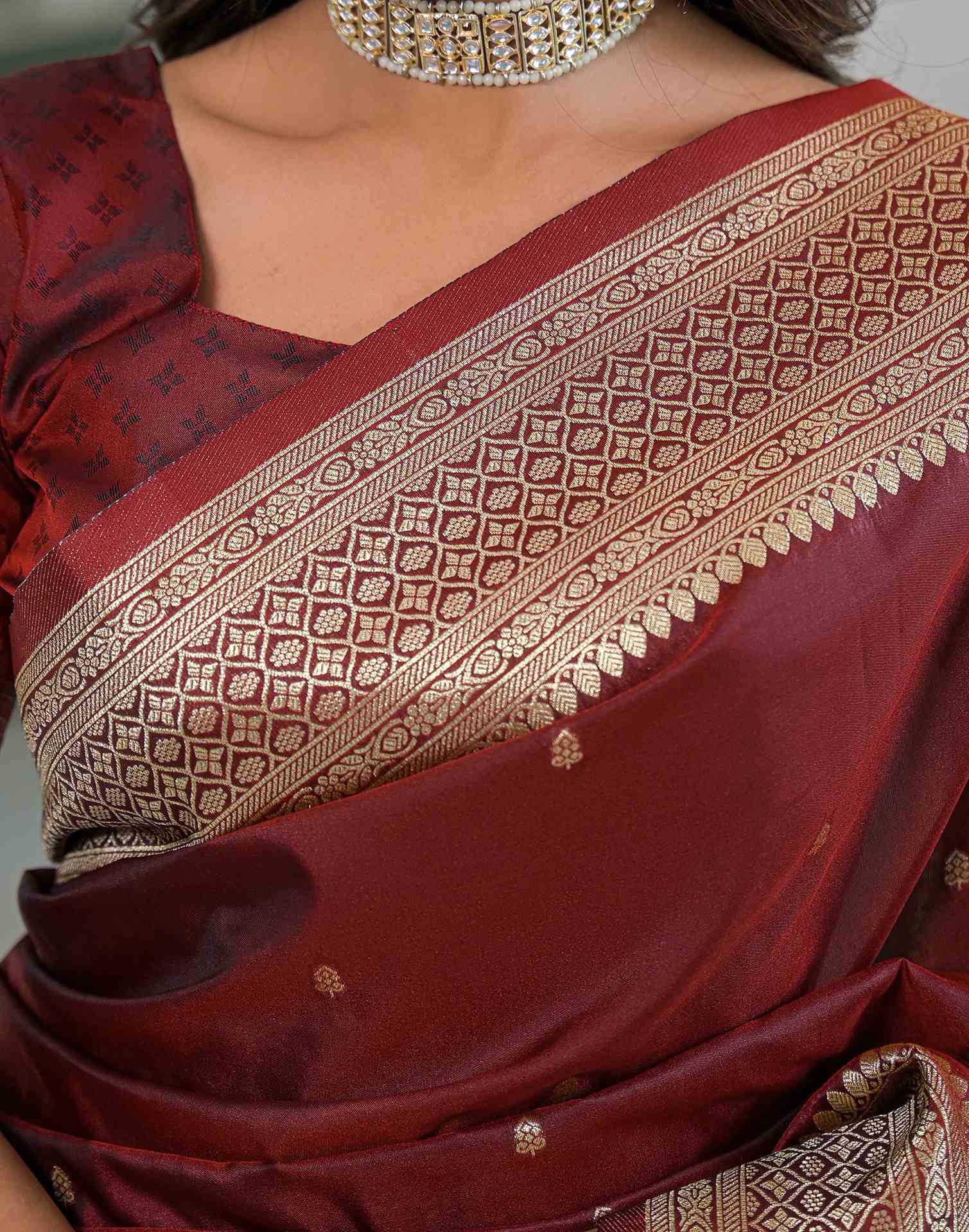 Maroon Silk Woven Banarasi Saree