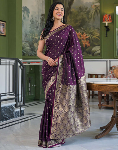 Dark Purple Silk Woven Banarasi Saree