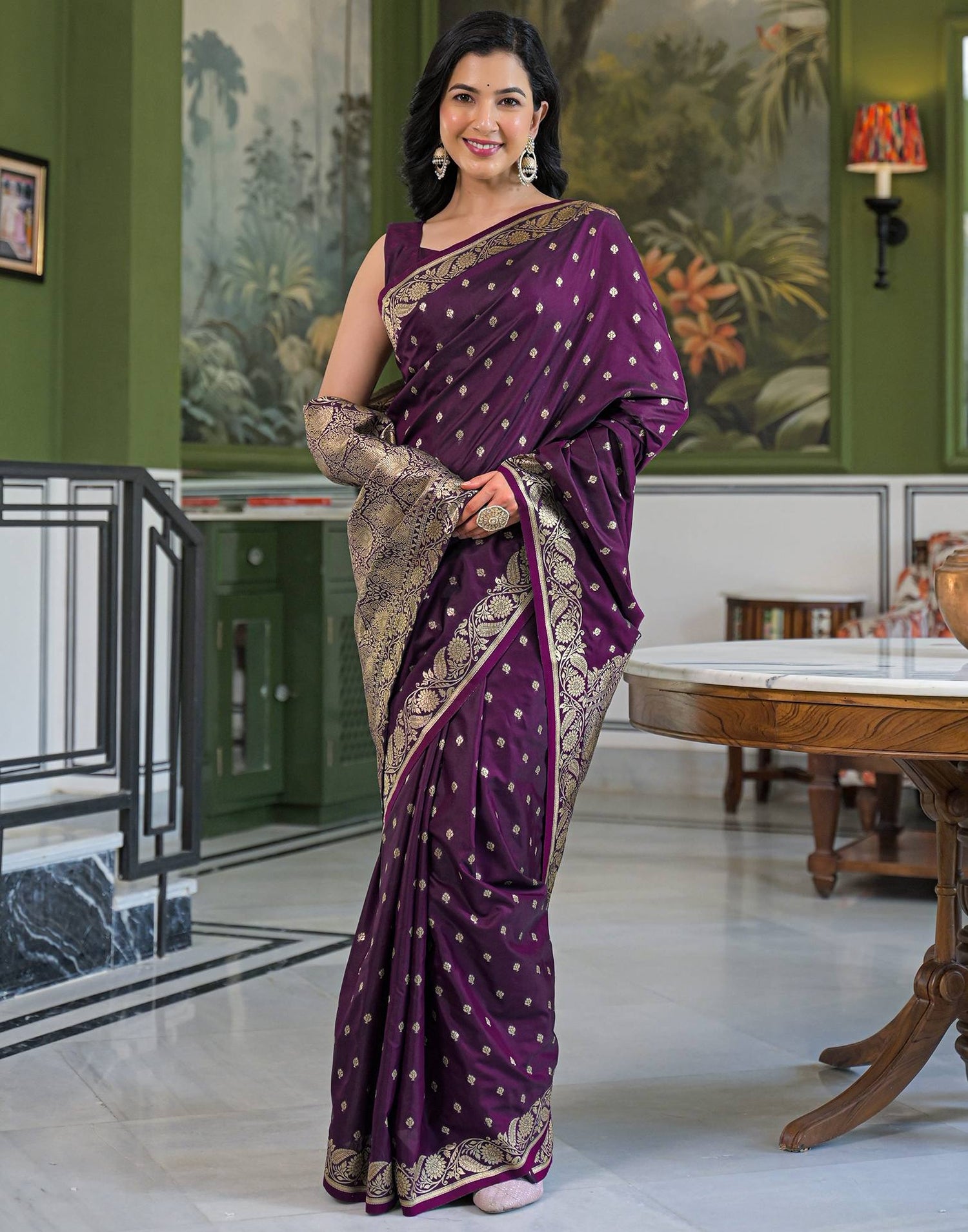 Dark Purple Silk Woven Banarasi Saree