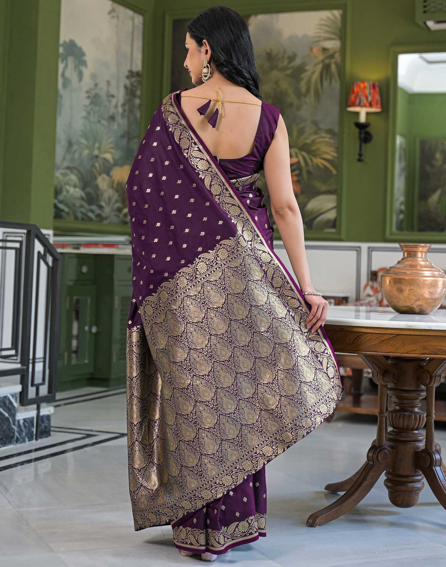 Dark Purple Silk Woven Banarasi Saree