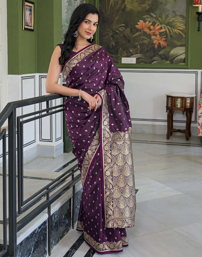 Dark Purple Silk Woven Banarasi Saree