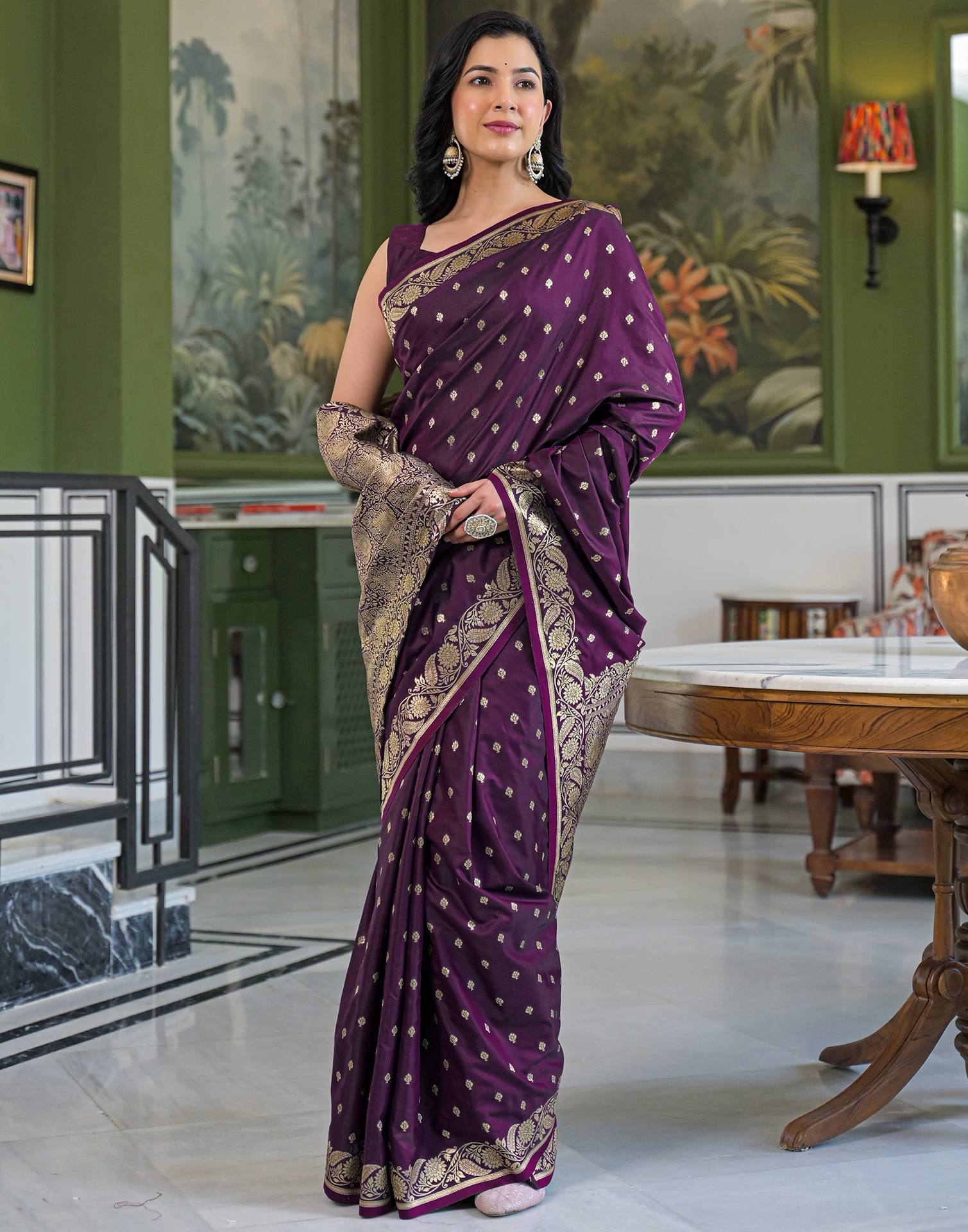 Dark Purple Silk Woven Banarasi Saree