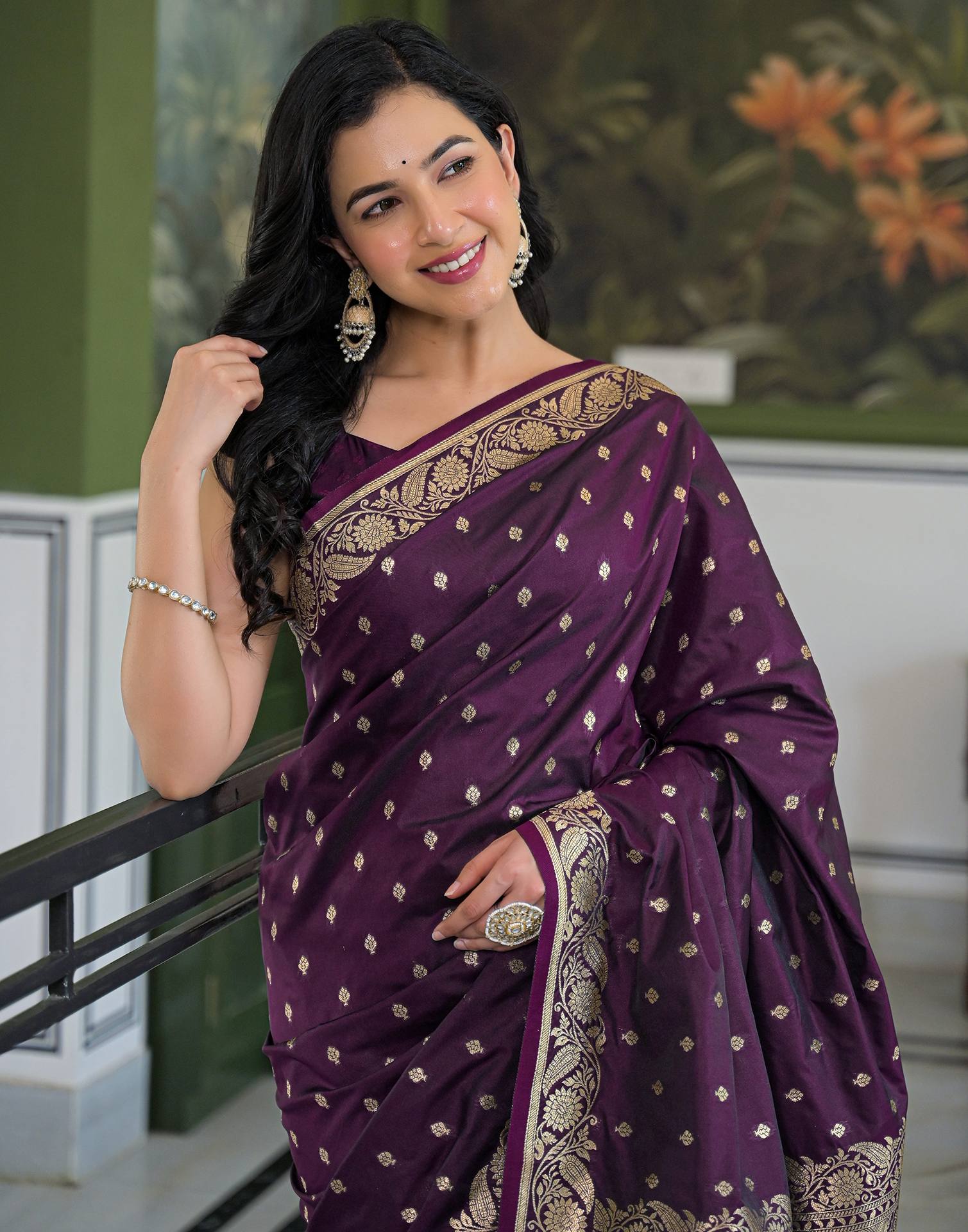 Dark Purple Silk Woven Banarasi Saree