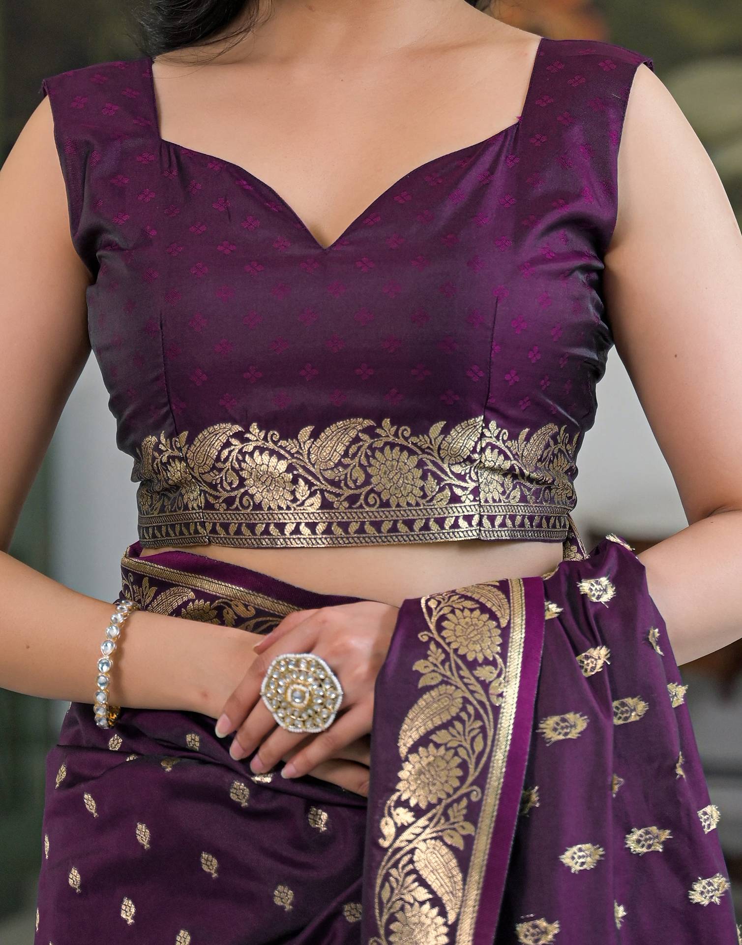 Dark Purple Silk Woven Banarasi Saree