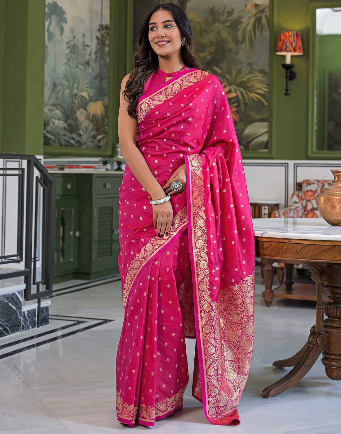 Dark Pink Silk Woven Banarasi Saree