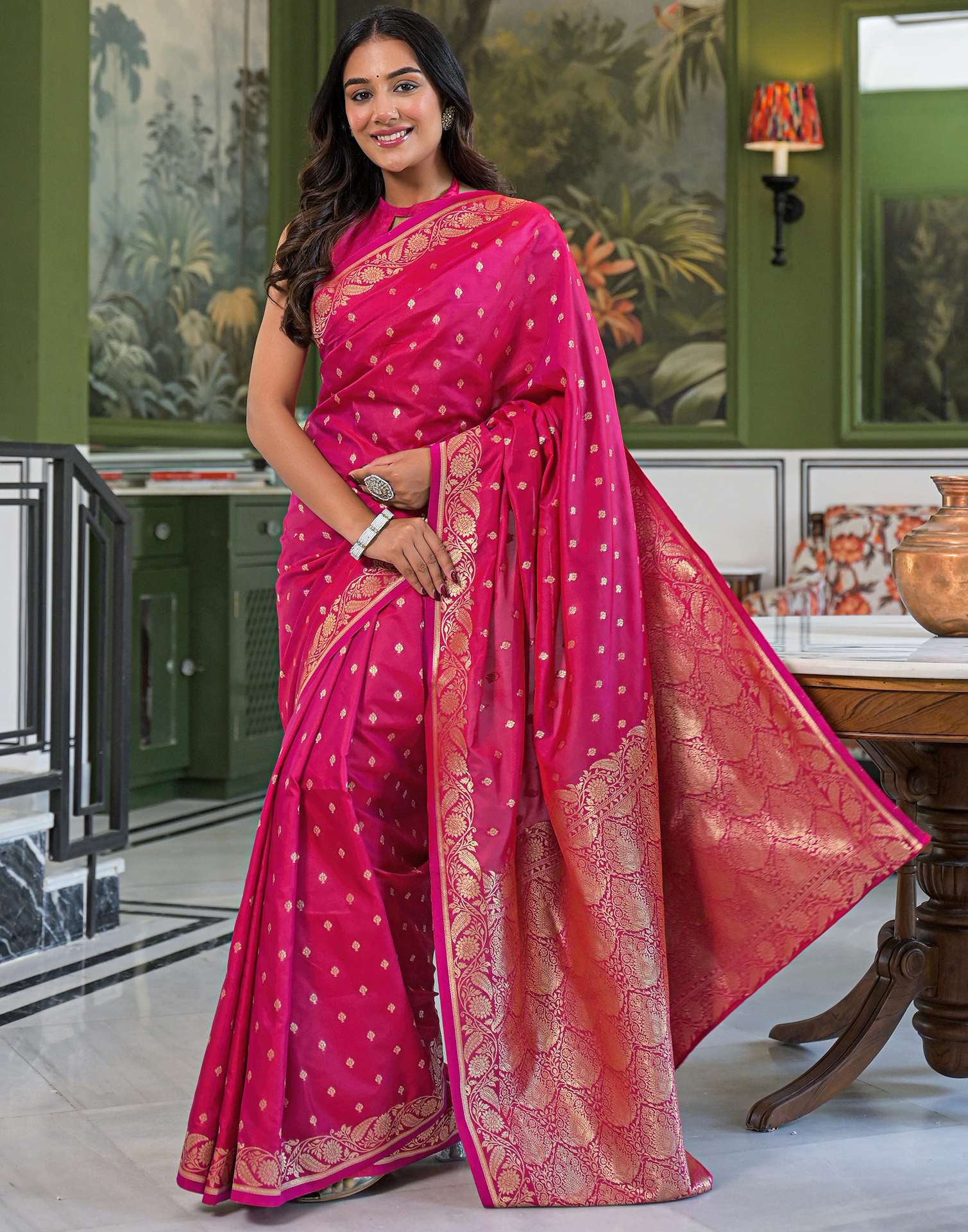 Dark Pink Silk Woven Banarasi Saree