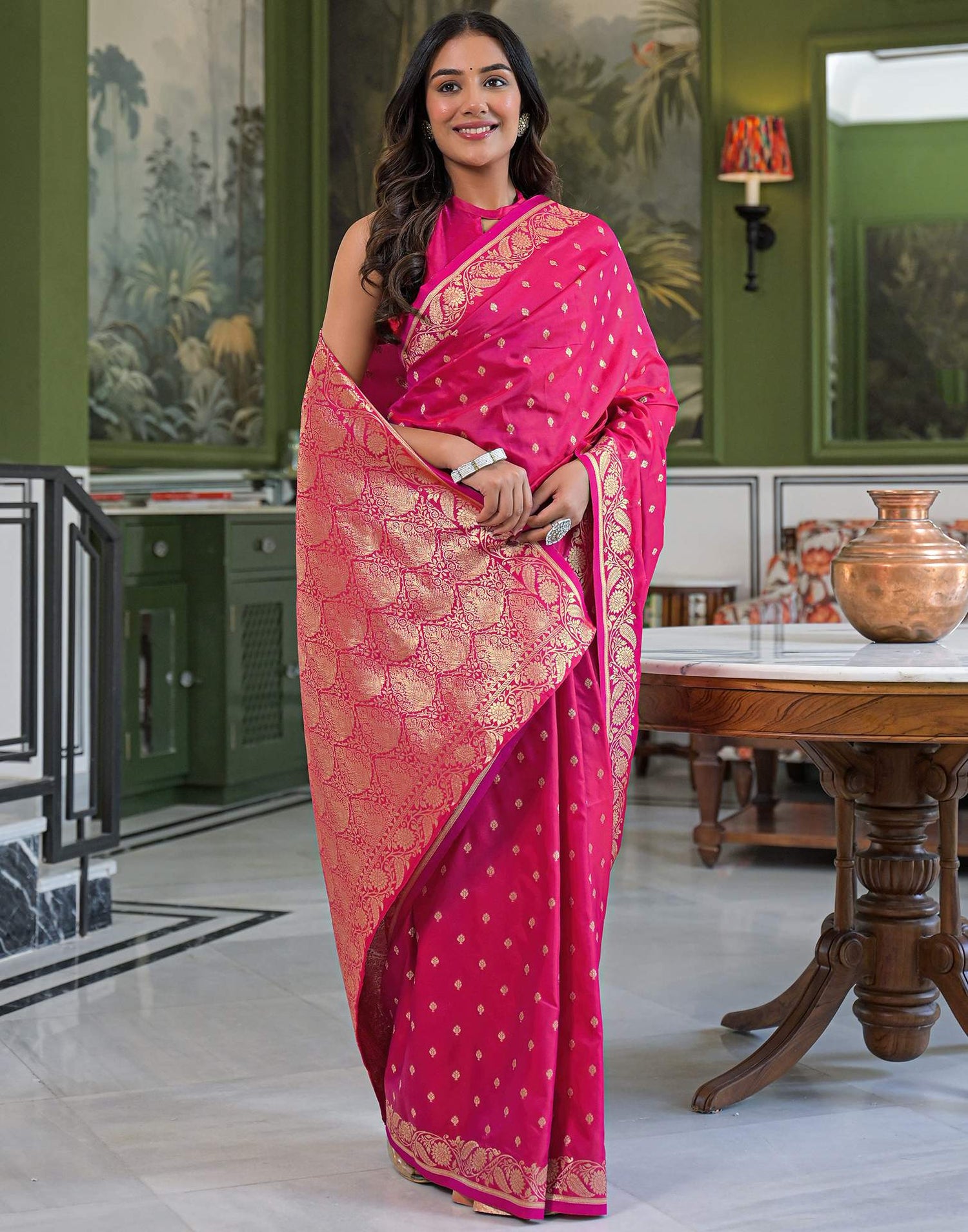 Dark Pink Silk Woven Banarasi Saree