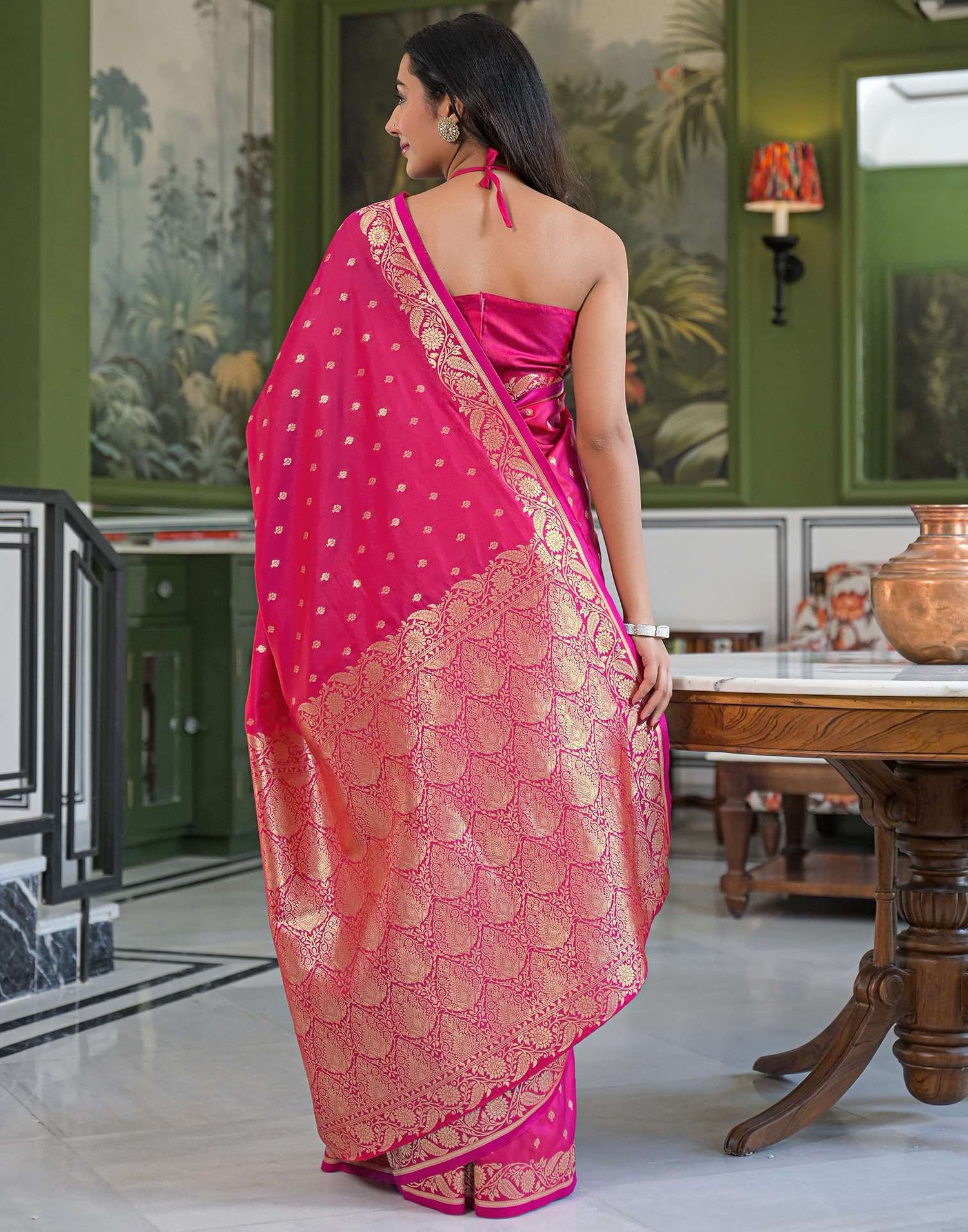 Dark Pink Silk Woven Banarasi Saree