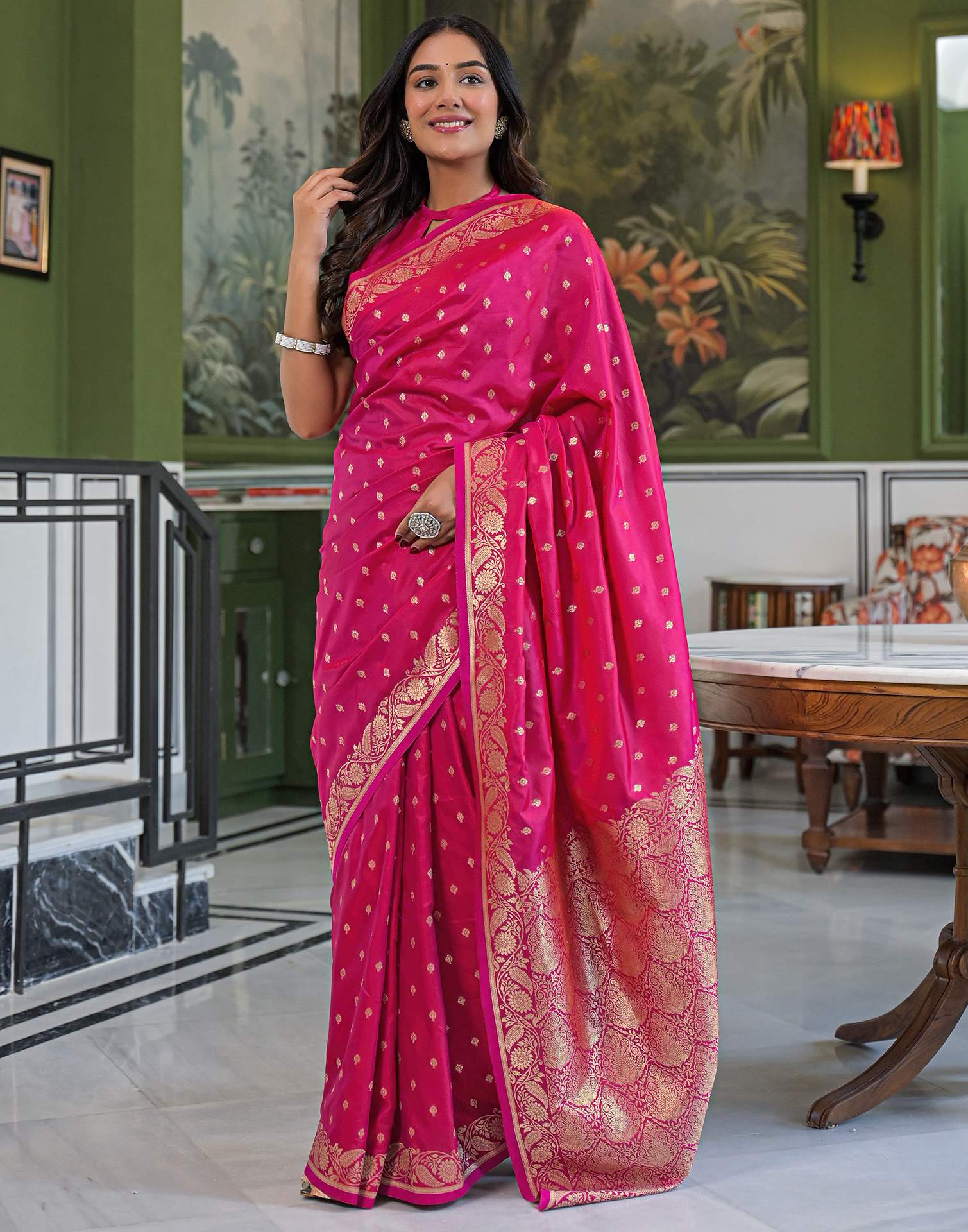 Dark Pink Silk Woven Banarasi Saree