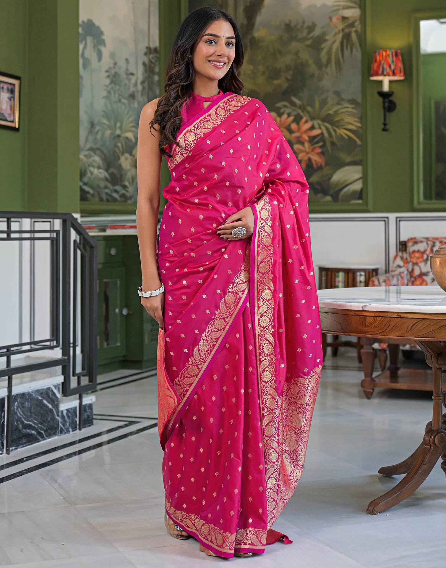 Dark Pink Silk Woven Banarasi Saree