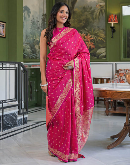 Dark Pink Silk Woven Banarasi Saree
