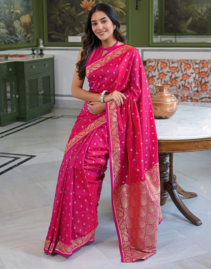 Dark Pink Silk Woven Banarasi Saree