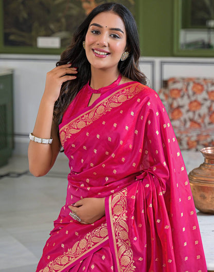 Dark Pink Silk Woven Banarasi Saree