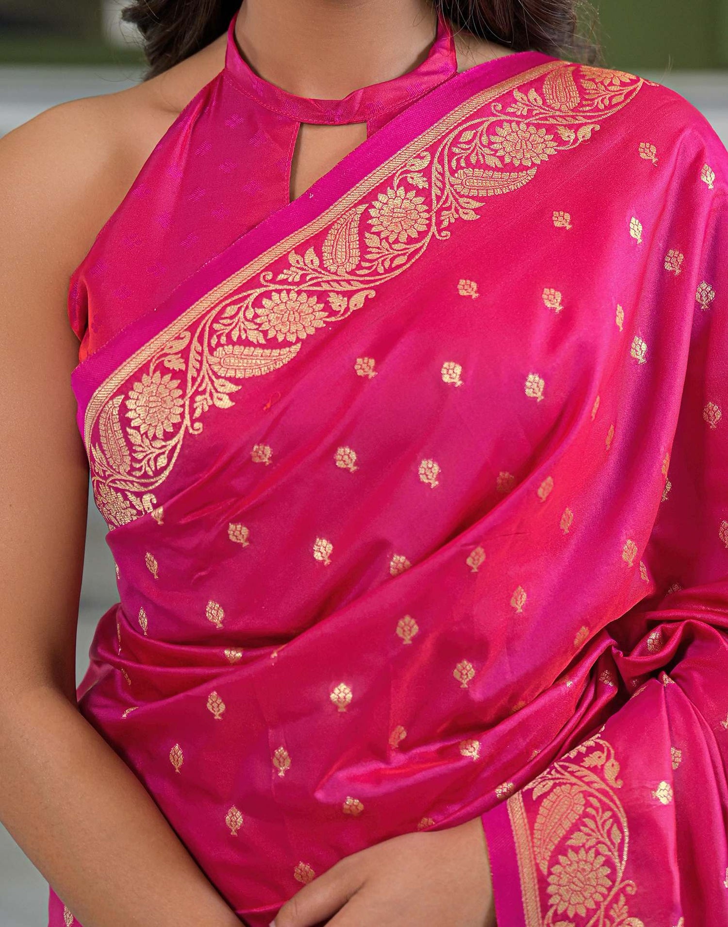 Dark Pink Silk Woven Banarasi Saree