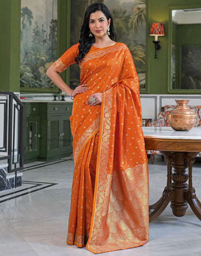 Orange Silk Woven Banarasi Saree